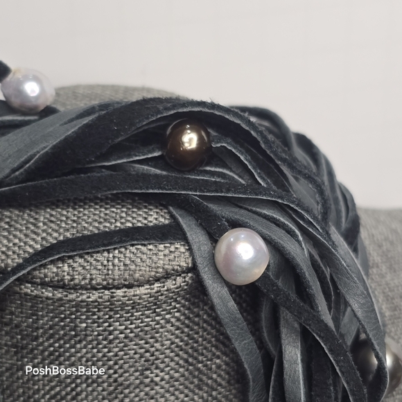 Black Suede Cord Tassel Necklace with Mixed Beads – 30" - Picture 9 of 13